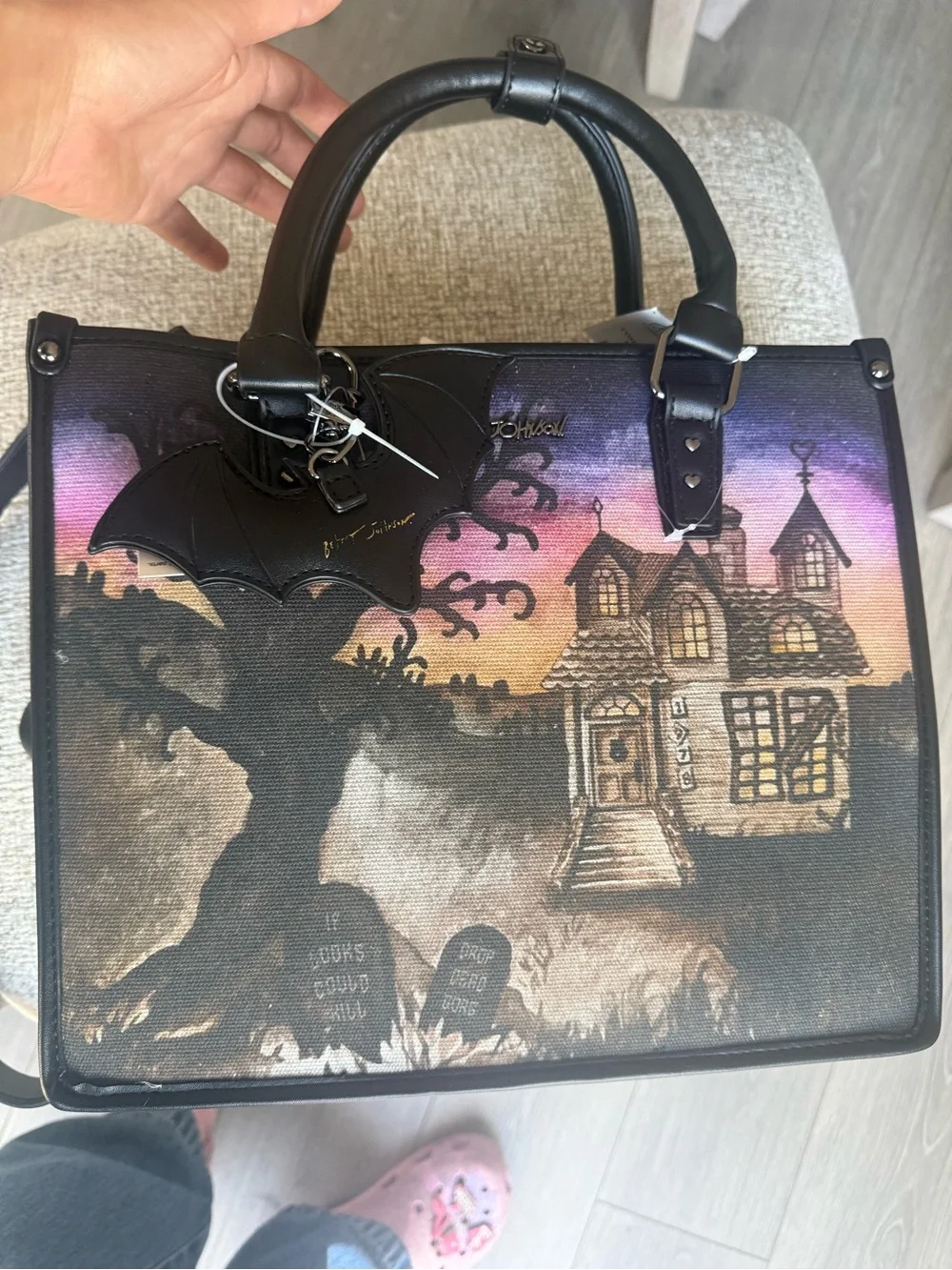 Betsey Johnson Haunted House Satchel in Purple, Pink, Black